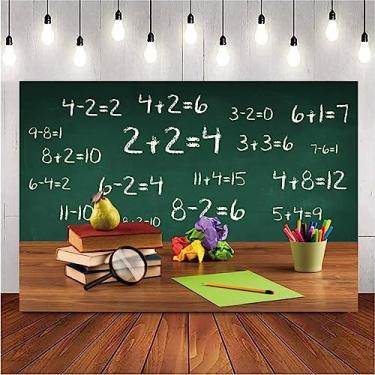 Imagem de Fundo de volta às aulas, tema matemático, quadro-negro, primeiro dia de escola, jardim de infância, sala de aula, festa de formatura, decoração de festa escolar (18 x 1,5 m)