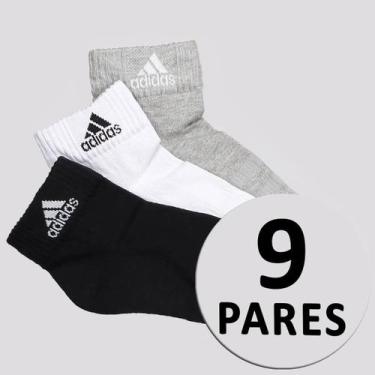 Imagem de Kit Meia Adidas Logo Cano Médio 9 Pares Branca Preta e Cinza, M