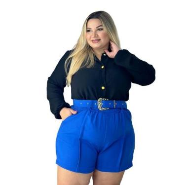 Imagem de Conjunto Plus Size Feminino Blusa Social e Short com Cinto - BELLUCY M