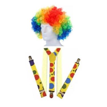 Imagem de Fantasia Palhaço Unissex Peruca e Suspensório Circo Festas - CM Presen