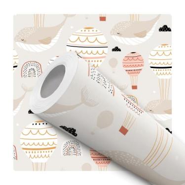 Imagem de Papel de Parede Adesivo Bege Delicado Infantil Bebê Baleia Balão Moder