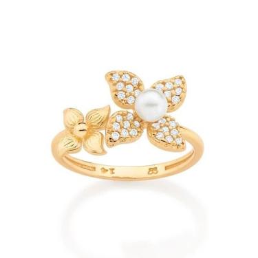 Imagem de Anel Flores Rommanel Fol. Ouro com Zircônia e Pérola 513268, 18, Doura