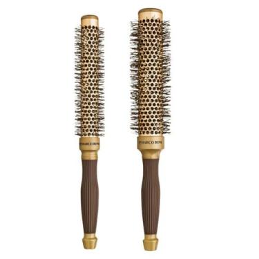 Imagem de Kit 2 Escovas De Cabelo Long Hair Corpo Alumínio Marco Boni, Dourado