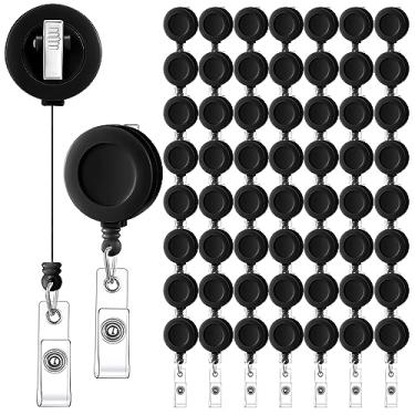Imagem de Qilery 60 peças de porta-crachá retrátil, clipes de carretel de crachá com jacaré giratório, porta-cartões de identificação para funcionários de escritório, estudantes e professores (cor preta)