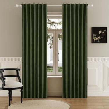 Imagem de Cortinas totalmente blackout verde-oliva 153 cm de comprimento cortinas texturizadas de linho com isolamento térmico, bloqueio de calor, redução de ruído, cortinas vintage para quarto de berçário