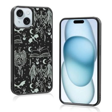 Imagem de Odhtst Aesthetic Bookish Fantasy Capa de telefone fina compatível com iPhone 15 6,1 polegadas, proteção TPU à prova de choque vintage Dragon Wyverns amantes de livros Sage Swords capa de telefone para