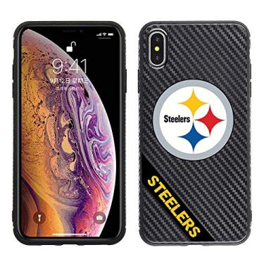 Imagem de Capa para Apple iPhone Xs Max - Licenciada pela NFL Pittsburgh Steelers em TPU e PC de fibra de carbono preta