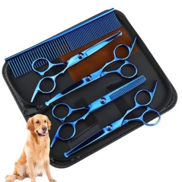 Imagem de Kit Tesoura Multifuncional Cabelo/pelos Para Cabeleireiro e Pet Shop Tosa Banho Spitz (Azul)