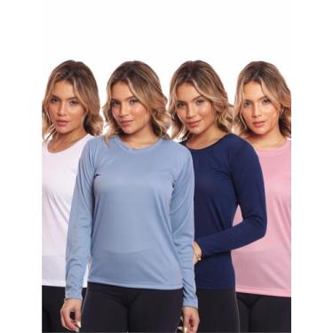 Imagem de Kit 4 Camisas Feminina Camiseta Térmica Proteção Solar Uv - MC Digital