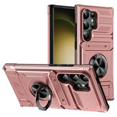 Imagem de LTLMYDAM Capa à prova de choque para Samsung Galaxy S25 Ultra/S25 Plus/S25, ranhura para cartão com anel de proteção contra quedas, capa de telefone suporta sucção magnética de veículos, rosa, S25