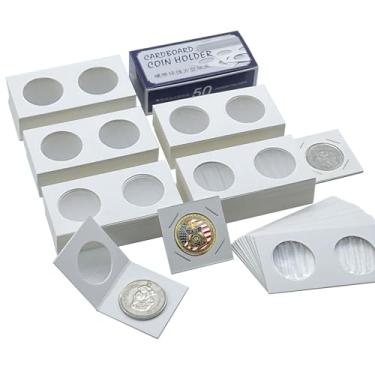 Imagem de 250 peças 5.1 cm x 5.1 cm porta-moedas de papelão flips moedas Mylar para colecionadores suprimentos de coleção de moedas para dólar grande (40 mm)