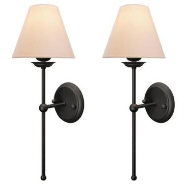 Imagem de Kit 2 Arandelas De Parede Cúpula Tecido Algodão Sala Preto P - Singlel