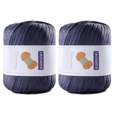 Imagem de Pacote com 2 fios de ráfia para crochê, fio de algodão macio para crochê, bolsa de praia de verão, 228 jardas/fio de papel de fita de 100 g para iniciantes, bolsa de tricô manual DIY (azul tibetano)