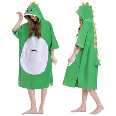 Imagem de OLAOLA Toalha para troca de poncho de surfe, roupão de banho, poncho com bolso, plus size, tecido felpudo de secagem rápida, capuz para mulheres e homens, Dinossauro, Tamanho Único
