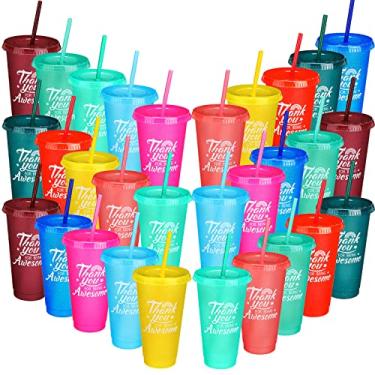 Imagem de Nuenen Thank You Gifts Copo de 680 g com canudo e tampa garrafa de água gelado café caneca de viagem copo copos de plástico reutilizáveis para festa de aniversário de formatura de criança adulta (30 peças)