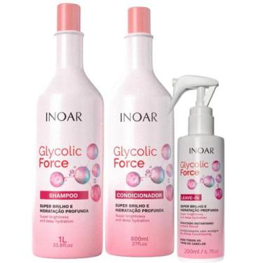 Imagem de Kit Inoar Glycolic Force Shampoo 1L + Condicionador 800ml + Leave-in 2