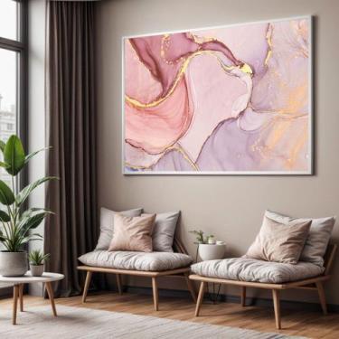 Imagem de Quadros decorativos com Moldura Sala Quarto Abstrato Marmore Rosa Gran