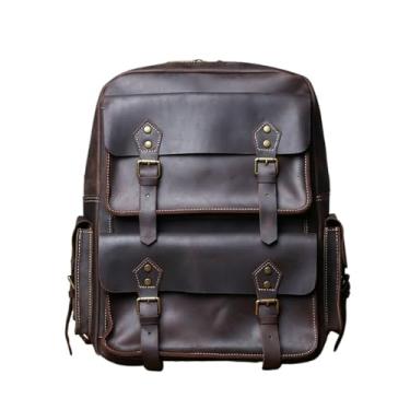 Imagem de Mochila de couro retrô para homens, mochila masculina de couro genuíno de grande capacidade, bolsa de viagem para homens(Dark brown)