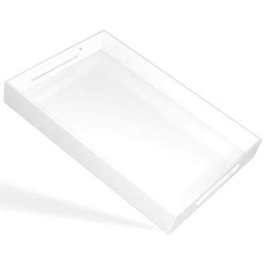 Imagem de Bandeja branca de 50 x 30 cm com alças cortadas – a bandeja decorativa à prova de derramamento é um organizador de bancada ideal para salas de estar, mesas de café otomanas, escritórios, cozinhas e