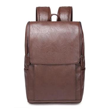 Imagem de Mochila de grande capacidade ao ar livre para homens Mochila de viagem de moda Mochila de couro de luxo para homens Mochila escolar(Brown)
