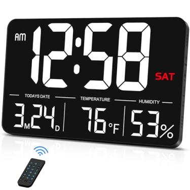 Imagem de MASHI Relógio Digital, Relógio De Parede Digital Com 13 Grandes Displays, Relógio De Calendário Com Brilho Ajustável Com Dia E Data, Horário De Verão, Alarmes, Umidade, Temperatura Para Mesa, Montad