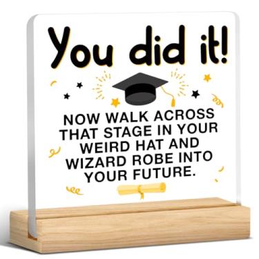 Imagem de Presentes de graduação, presentes engraçados de 8ª série PhD mestrado faculdade formatura presentes para ela ele, você fez isso placa de acrílico decoração de mesa (10 x 10 cm)