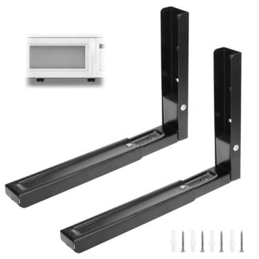 Imagem de QWORK Suportes universais de aço para micro-ondas montados na parede, suportes pretos ajustáveis (conjunto de 2), extensão de braço de 29 a 45 cm