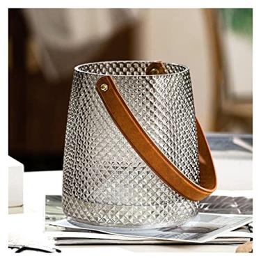 Imagem de Vaso Vaso de flores de vidro com alça de couro, vaso de flores grande para casa, escritório, café, vaso hidropônico, decoração de mesa de casamento, ornamento Vaso de flores(Grande)