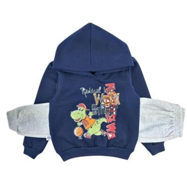 Imagem de Conjunto Moletom Flanelado Infantil Menino Blusa Com Capuz - Paraíso D