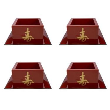 Imagem de Kit Jogo 4 Copos Sake Saque Massu Pequeno Ideograma Japonês 65ml Verme