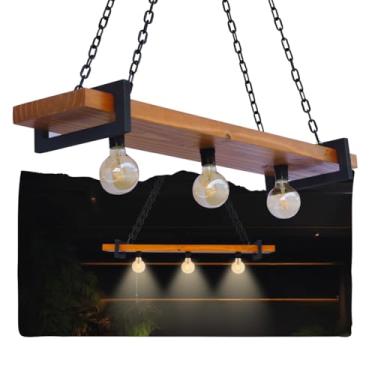 Imagem de Lustre Pendente Caibro de Madeira Estilo Industrial Acabamento Alto Padrão Iluminação Decorativa Ambientes Sofisticados Sala Jantar Cozinha Escritório Varanda Casa de Campo Rústico