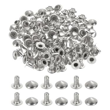 Imagem de PATIKIL Rebites de ponta de 6 mm, 100 conjuntos de tachas quadradas, rebites punk rápidos, decoração de artesanato em couro para pregos, roupas, cintos, bolsas, sapatos, tom prateado