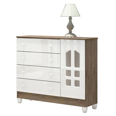 Imagem de Berço Americano Lila e Cômoda Infantil Selena Branco Acetinado Amadeirado - Carolina