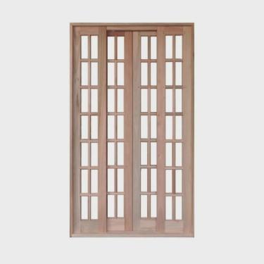 Imagem de Portal Correr Quadriculado 4 Folhas Mista Reto com Fechadura 1,20 X 2,10 Rodam Natural
