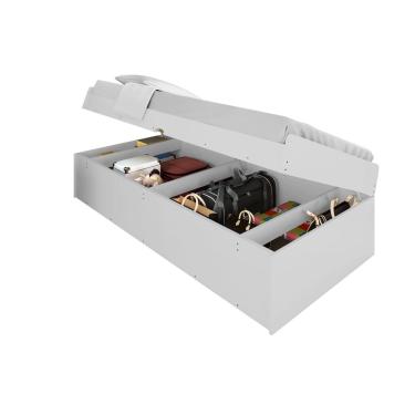 Imagem de Cama solteiro com bau framar camila branca mdf/mdp