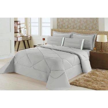 Imagem de Kit Edredom Requinte Percal + Lençol Queen 6 Peças Cinza