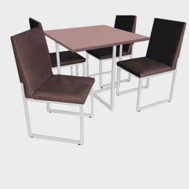 Imagem de Kit Mesa de Jantar Thales com 4 Cadeiras Sttan Ferro Branco Tampo Rose Rosa Corino Marrom - Ahz Móveis