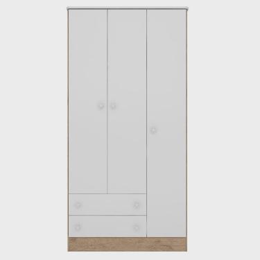 Imagem de Guarda Roupa Infantil 3 Portas e 2 Gavetas Doce Sonho Cor Carvalho Rústico com Branco - Qmovi