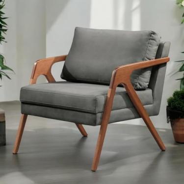 Imagem de Poltrona Mona Decorativa Linho Design Premium em Madeira Maciça - Zinn Móveis