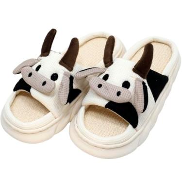 Imagem de Pantufas Chinelo Sapatos De Inverno Vaquinha Pelúcia Macio Branco - 40/41