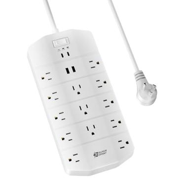 Imagem de SUPERDANNY Filtro De Linha, Protetor Contra Surtos De 5000 Joules Com 13 Tomadas Ca, 2 Usb-A E 2 Usb-C Pd, Carregamento Rápido De 20 W, Cabo De Extensão De 3 Metros De Nível Industrial 14Awg/3C Para