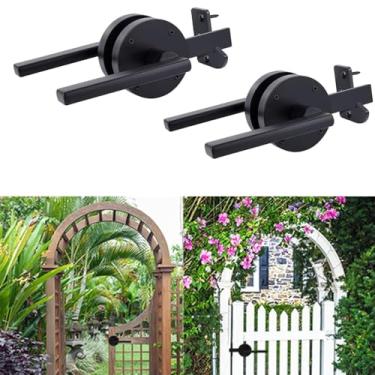 Imagem de 2 peças de trava de porta dupla lateral, ajustável, resistente, ferragem de porta oscilante para cerca externa com balanço direito, portões de madeira, portão de piscina, quintal, jardim, preto