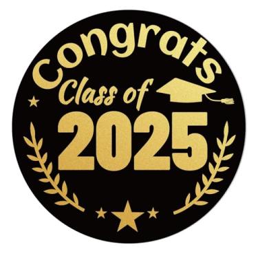Imagem de 120 adesivos de formatura 2025, 5 cm redondos à prova d'água Class of 2025 adesivos de parabéns para álbuns de recortes, bonés de presentes, graduação, temporada de formatura, suprimentos de festa