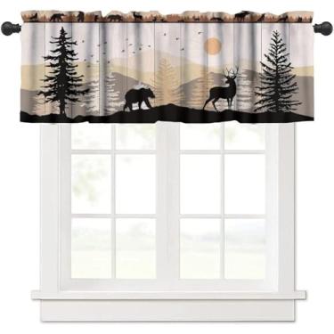 Imagem de Cortinas rústicas para cabana de cozinha, sanefas, retrô, urso, veado, alce, animais selvagens, tratamento de janela, cortinas curtas para banheiro, quarto, sala de estar, 137 x 45 cm