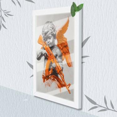 Imagem de Quadro Decorativo Cupido Argum + Vidro 33x25 Escritório Sala