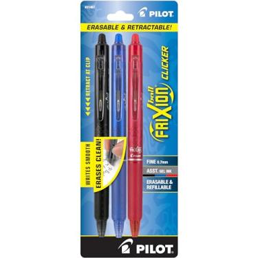 Imagem de Pilot Frixion Clicker Caneta de gel apagável, tinta sortida, 3 por pacote (31467), preto/azul/vermelho