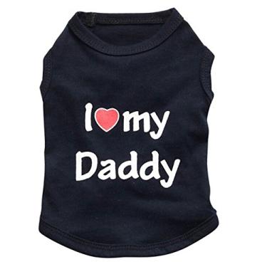 Imagem de Camiseta para cães de estimação I Love My Daddy Mommy Vest Presente Roupas de fantasia para filhotes de cachorro pequeno gatinho Yorkshire Chihuahua Poodle Teacup Terrier Rabbit Baby DogsPetall XS preto