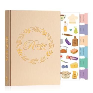 Imagem de Lanpn Caderno de receitas em branco A5 para escrever em suas próprias receitas, capa de couro, impermeável, vazio, caderno de culinária para 70 receitas, livro de receitas com adesivos para organizar