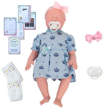 Imagem de Boneca Reborn Bebe Menina Lívia 100% Silicone Banho Itens - Cegonha Re