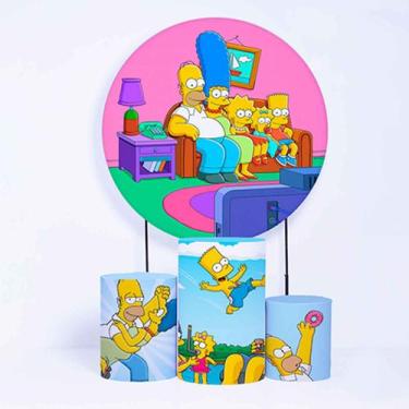 Imagem de Kit Painel de Festa Redondo de 1,30m e Trio de Cilindros Simpsons - Fe